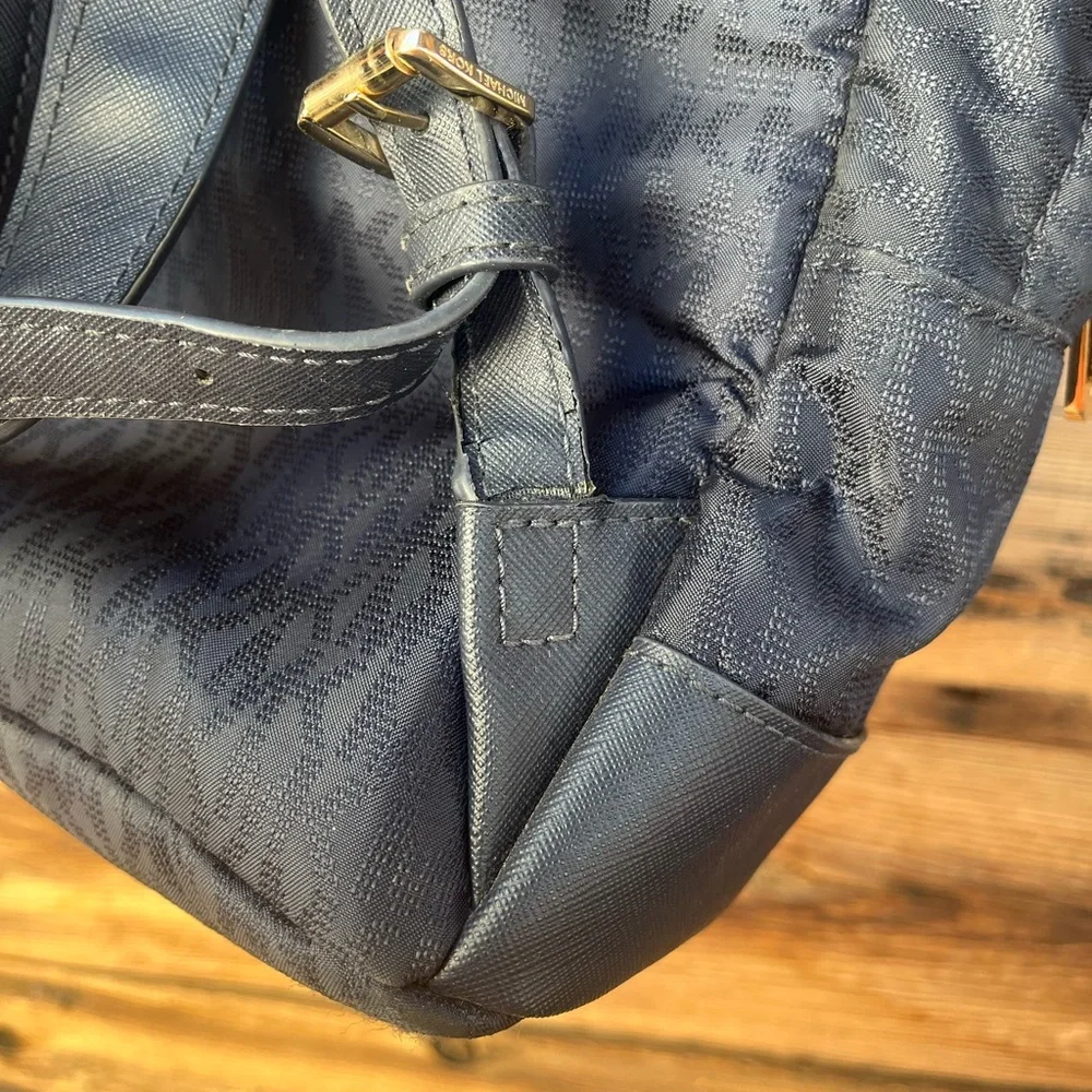MICHAEL KORS | Navy Blue Morgan Medium Logo Jacquard Backpack